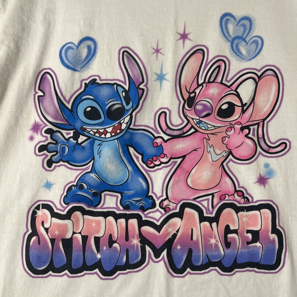 Disney Stitch & Angel Air Brush Graffiti Ladies T-shirt size‎ Large
